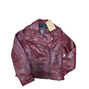 Genuine leather biker style womens Xsmall in deep burgundy- NWT